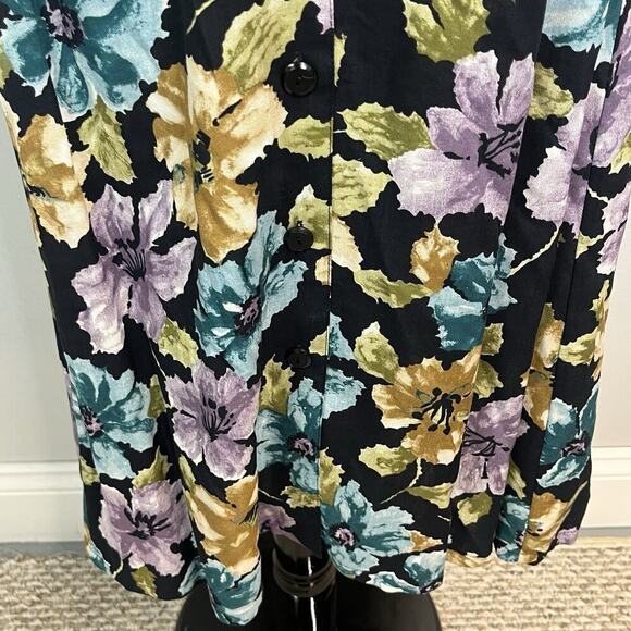 Sag Harbor Skirt size Extra Large Long Black Blue Purple Floral Button Front - Picture 6 of 11
